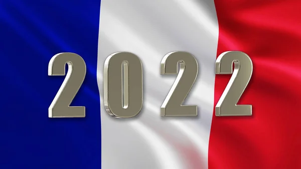 带有法国国旗背景的2022年大型银制设计 — 图库照片
