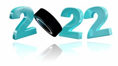 Ice Hockey 2022 design with Puck in Infinite Rotation on a White Background