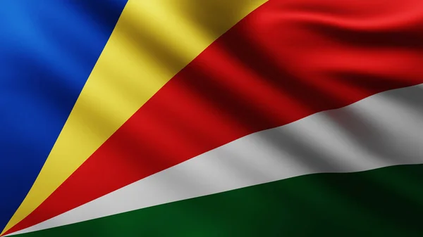 Grote Vlag Van Seychellen Fullscreen Achtergrond Wind Met Golfpatronen — Stockfoto