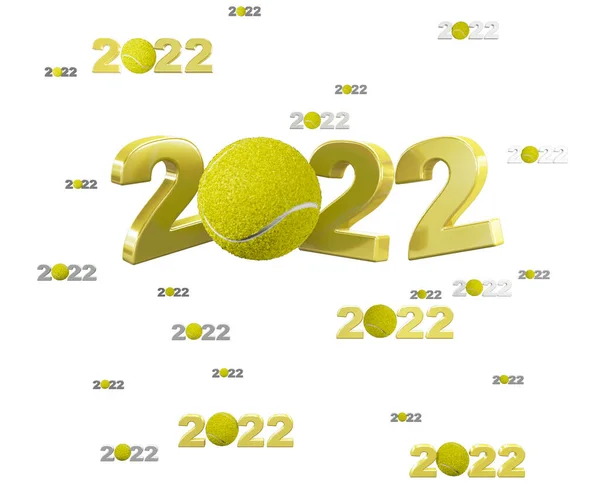 Πολλοί Μπάλα Του Τένις 2022 Σχέδια Πολλές Μπάλες Λευκό Φόντο — Φωτογραφία Αρχείου
