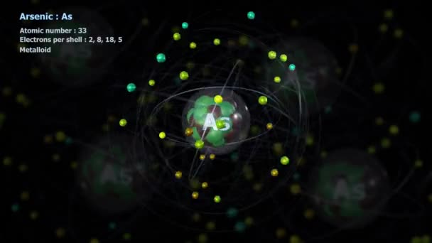 Atom Arsenu Svými Elektrony Nekonečné Orbitální Rotaci Atomy Pozadí — Stock video