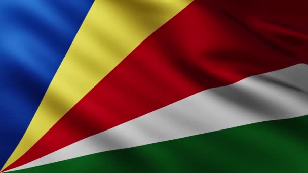 Великий Прапор Сейшельських Островів Має Повний Екран Пурхає Вітром Візерунками — стокове відео
