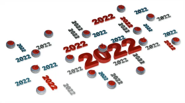 Wiele Curling Kamienie 2022 Wzory Kilku Kamieni Białym Tle — Zdjęcie stockowe