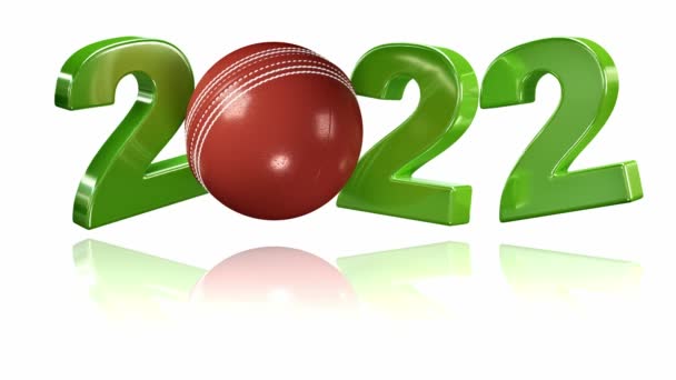 Diseño de bola de cricket 2022 en rotación infinita en blanco — Vídeo de stock