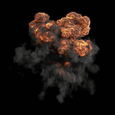 Büyük Kabarcıklı Turuncu Patlama Bulutu Yoğun Gri Duman ve siyah bir arka plan