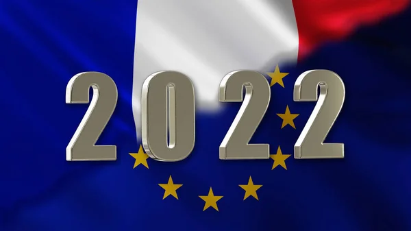 Stor Silver Design 2022 Med Kombinerad Fransk Och Europeisk Flagga — Stockfoto