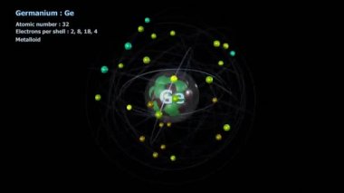 Siyah üzerinde sonsuz yörüngede 32 elektronu olan Germanyum Atomu