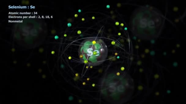 Atom Selen Med Elektroner Oändlig Omloppsbana Rotation Med Atomer Bakgrunden — Stockvideo