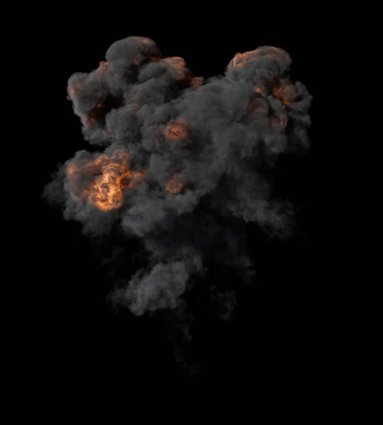 Puffy Dense Grey Smoke Cloud Orange Explosion Parts Black Background — Stock Photo, Image