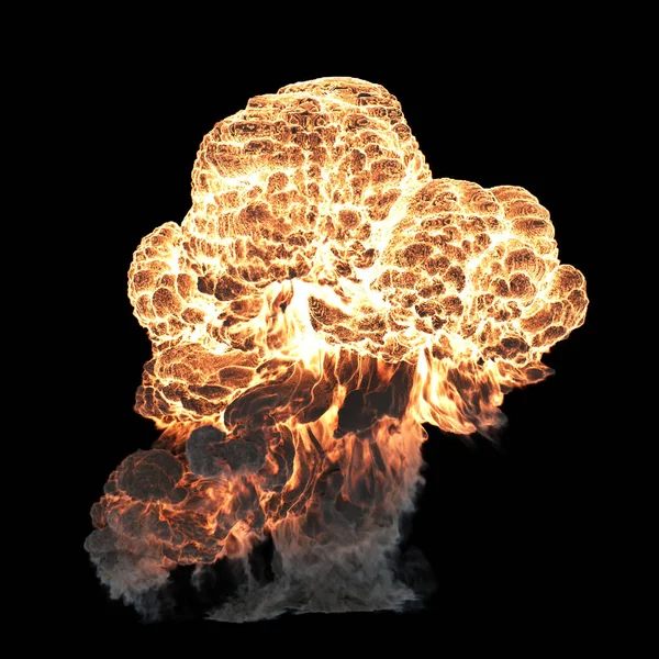 Big Bubbly Orange Yellow Ground Explosion Met Dichte Grijze Rook — Stockfoto