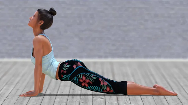 Donna Virtuale Yoga Rivolto Verso Alto Cane Posa Con Pavimento — Foto Stock