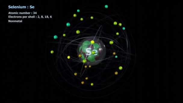 Átomo Selênio Com Elétrons Rotação Orbital Infinita Com Fundo Preto — Vídeo de Stock