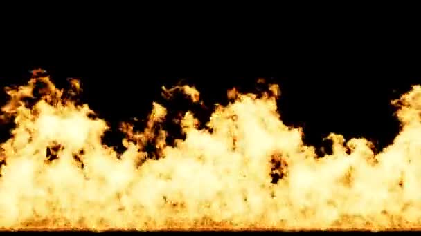 左から始まりアルファチャンネルで右で終わる大きな炎の壁 — ストック動画