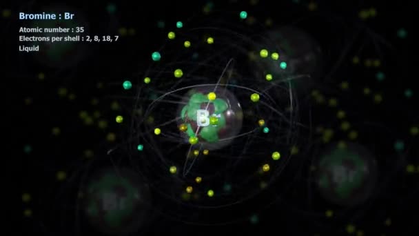 Atome Bromine Avec Électrons Rotation Orbitale Infinie Avec Atomes Arrière — Video