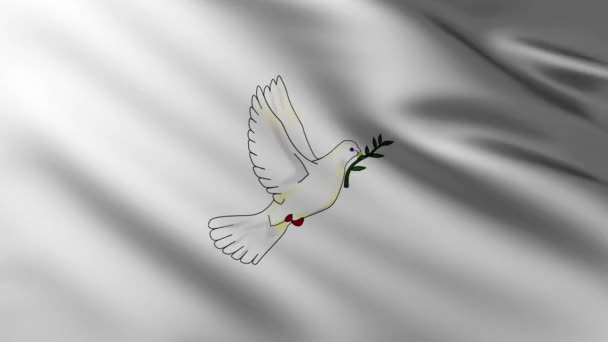 Große Weiße Flagge Mit Friedenstauben Vollbildhintergrund Flattert Wind Mit Wellenmustern — Stockvideo