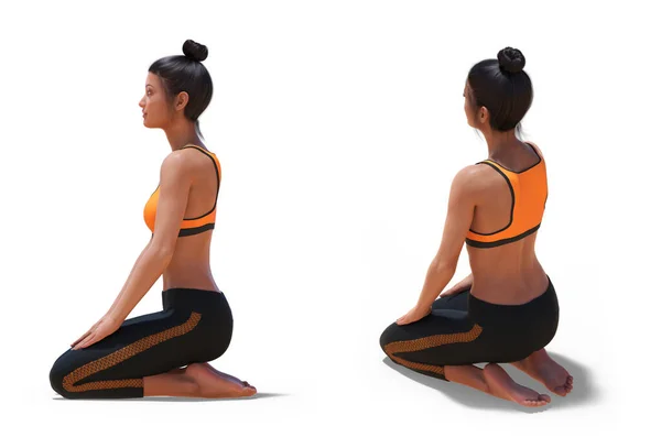 Atrás Tres Cuartas Partes Perfil Izquierdo Poses Woman Yoga Hero — Foto de Stock