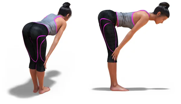 Atrás Tres Cuartos Perfil Derecho Poses Virtual Woman Yoga Standing — Foto de Stock