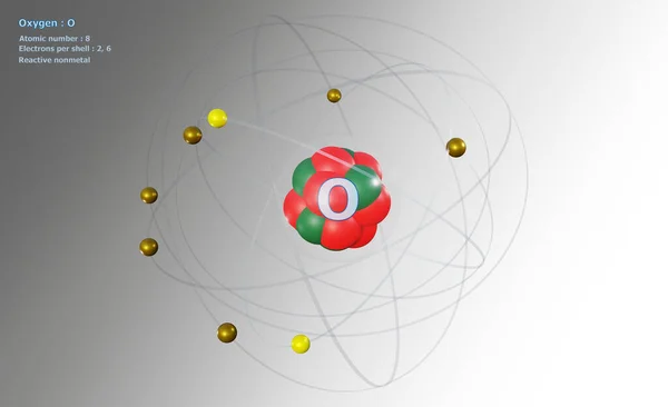 Átomo Oxígeno Con Núcleo Electrones Sobre Fondo Blanco — Foto de Stock