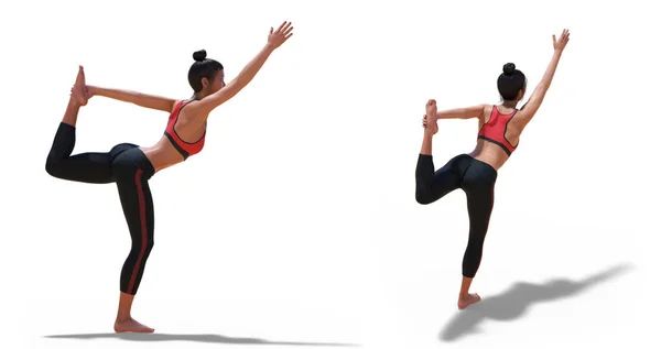 Atrás Tres Cuartas Partes Perfil Derecho Poses Woman Yoga Dancer — Foto de Stock
