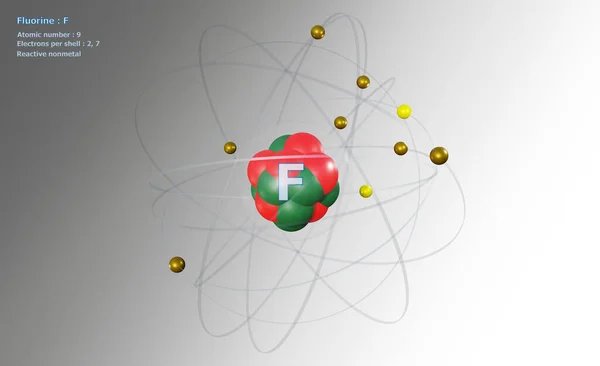 Atom Fluoru Jádrem Elektrony Bílém Pozadí — Stock fotografie