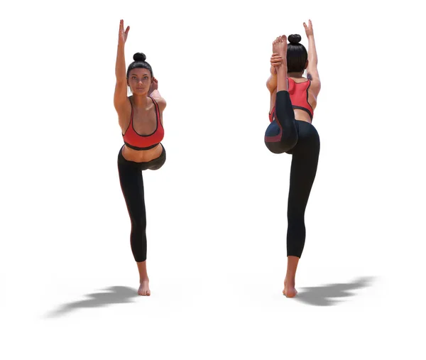 Postes Dianteiros Traseiros Uma Mulher Yoga Dancer Pose Com Fundo — Fotografia de Stock