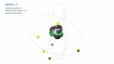 Beyaz arkaplan ile sonsuz yörüngede 6 Elektron ile Karbon Atomu