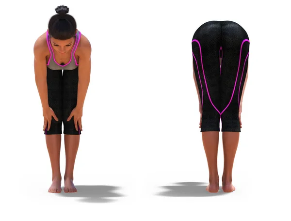 Front Back Poses Virtual Woman Yoga Standing Half Forward Bend — Foto de Stock