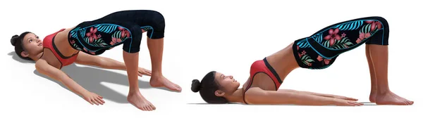 Volver Tres Cuartas Partes Perfil Derecho Poses Woman Yoga Bridge — Foto de Stock