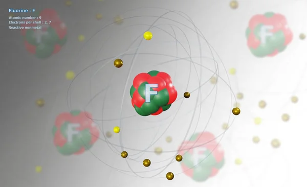 Atom Fluorine Detailed Core Electrons White Atoms Background — ストック写真