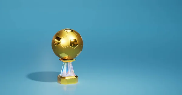 Luminoso Trofeo Oro Del Calcio Con Uno Sfondo Blu Chiaro — Foto Stock