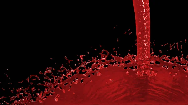 Grande Respingo Com Líquido Vermelho Como Sangue Fundo Preto — Fotografia de Stock
