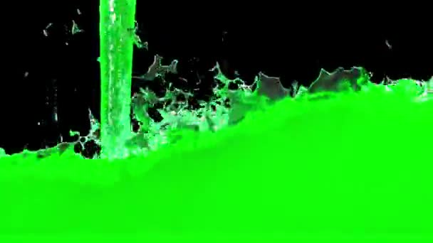 Green Chemical Liquid Filling All Screen Slow Motion Black Background — Stock Video