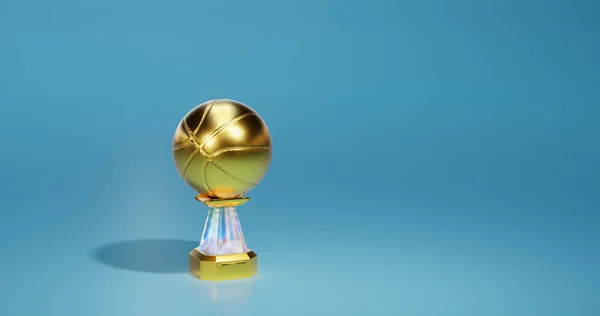 Açık Mavi Arkaplanı Olan Parlak Basketbol Altın Kupası — Stok fotoğraf