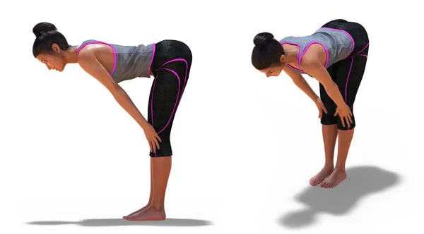 Fronte Tre Quarti Profilo Sinistro Posizioni Una Donna Virtuale Yoga — Foto Stock
