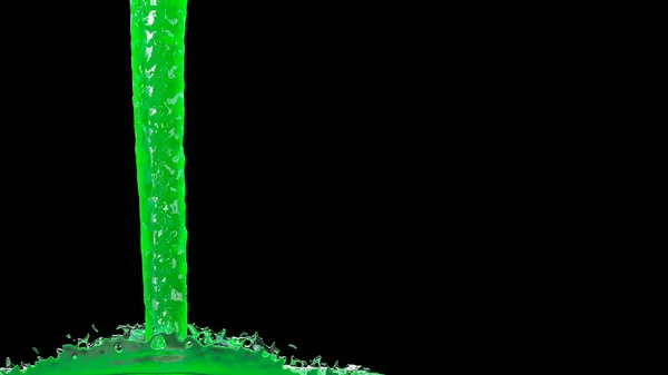 Starting Splash Chemical Green Liquid Black Background — Stock Photo, Image