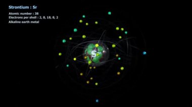 Stronsiyum Atomu, siyah bir arkaplan ile sonsuz yörüngede 38 Elektron ile