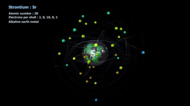 Атом Стронції Електронами Нескінченному Орбітальному Обертанні Чорним Тлом — стокове відео