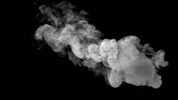 黒い背景の煙霧と渦巻く白い長い煙の雲の底の眺め — ストック写真