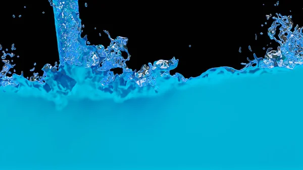 Screen Filled Half Light Blue Chemical Liquid Black Background — Stock Photo, Image