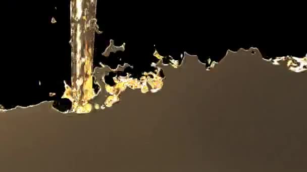 Golden Liquid Filling All Screen Slow Motion Black Background — Video Stock