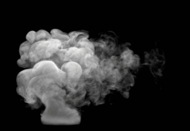 Very Swirly and Wispy White Medium Smoke cloud with a black background