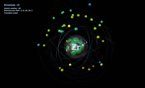 Atom Zirconium Core Electrons Black Background — Foto de Stock