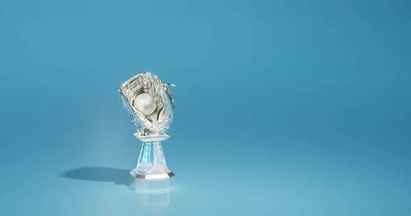 Bright Baseball Silver Trophy with a soft light blue background