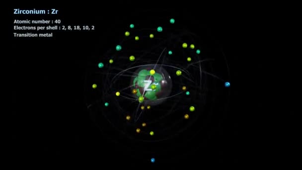 Atome Zirconium Avec Électrons Rotation Orbitale Infinie Avec Fond Noir — Video