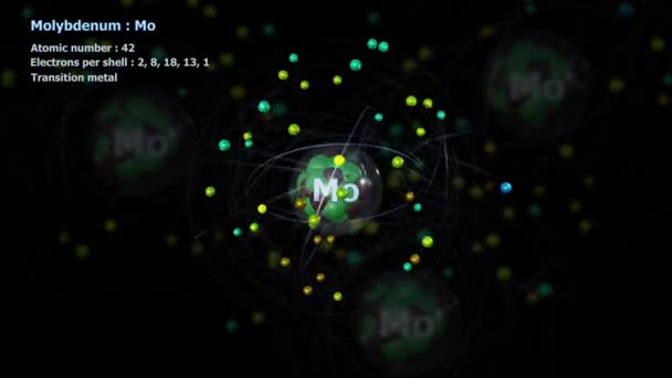 Atomo Molibdeno Con Elettroni Rotazione Orbitale Infinita Con Altri Atomi — Video Stock