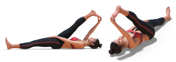 Zpět Vlevo Profil Poses Virtual Woman Yoga Reclining Hand Big — Stock fotografie