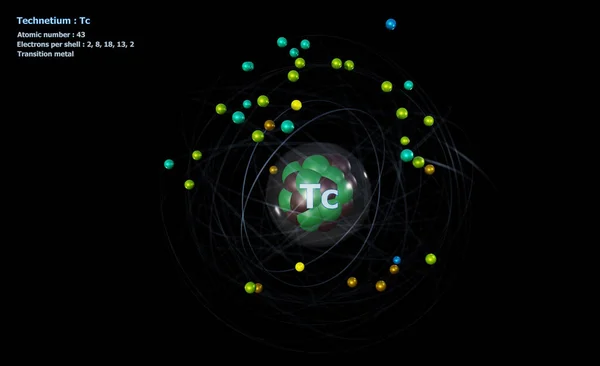 Atom Technetium Core Electrons Black Background — Stock Photo, Image