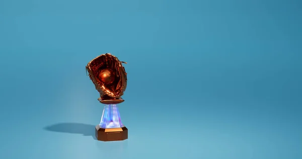 Bright Baseball Bronze Trophy with a soft light blue background