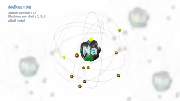 Атом Натрия Электронами Бесконечной Орбитальной Вращения Белом Атомами Фоновом Режиме — стоковое видео