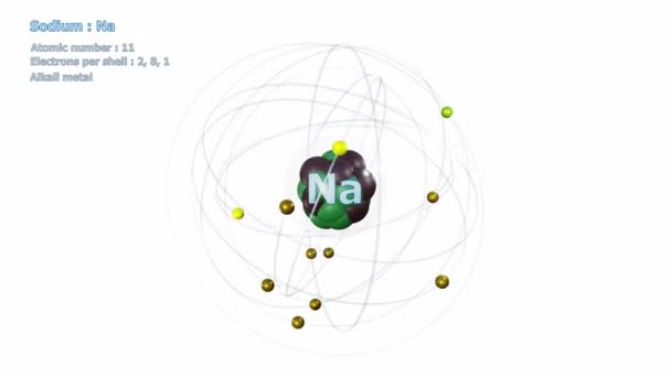 Атом Натрия Электронами Бесконечной Орбитальной Вращения Белым Фоном — стоковое видео